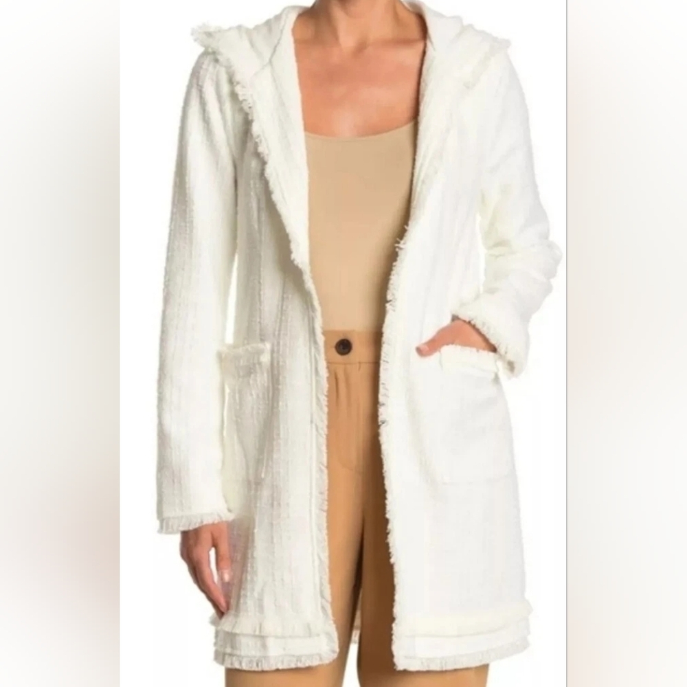 Laundry by Shelli Segal Cotton Blend Cardigan Hooded Boucle Jacket Size XS